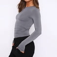 thumbnail image 5 of Manxivoo Womens Tops WomenâS Long Sleeve Round Neck Crop Top Tee Shirt Basic Solid Tight Slim Fit Cropped Shirt Workout Yoga Long Sleeve Shirts for Women Grey, 5 of 7