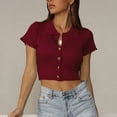 thumbnail image 6 of Fesfesfes Tops for Womem Summer Tops Women Casual Turndown Collar Buttons Short Sleeve Solid Pullover Blouse T-shirt Tops Loose V Neck Loose Blouse Tops Under 10$, 6 of 6