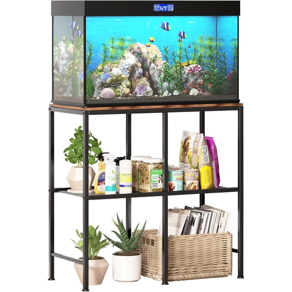 Fish Tank Stand, Aquarium Stand with 2-Tier Storage Shelves, 6-Leg Metal Frame for Reptile Breeder Turtle Terrarium Stand, 400Lbs , Suitable for Home Office