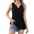 thumbnail image 2 of Women's Long Pleated Tank Top Sleeveless Tops Solid Color Tank Top Elegant V Neck Tank Top Lightweight Flowy Tops Fashion Casual Boho Summer Shirts Beach Vacation Clothes Black M, 2 of 7