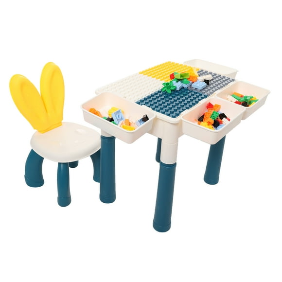 KIDDOS, Mesa de juego Lego Actividades Constructores Bloques para Niños Niñas con Silla Orejas