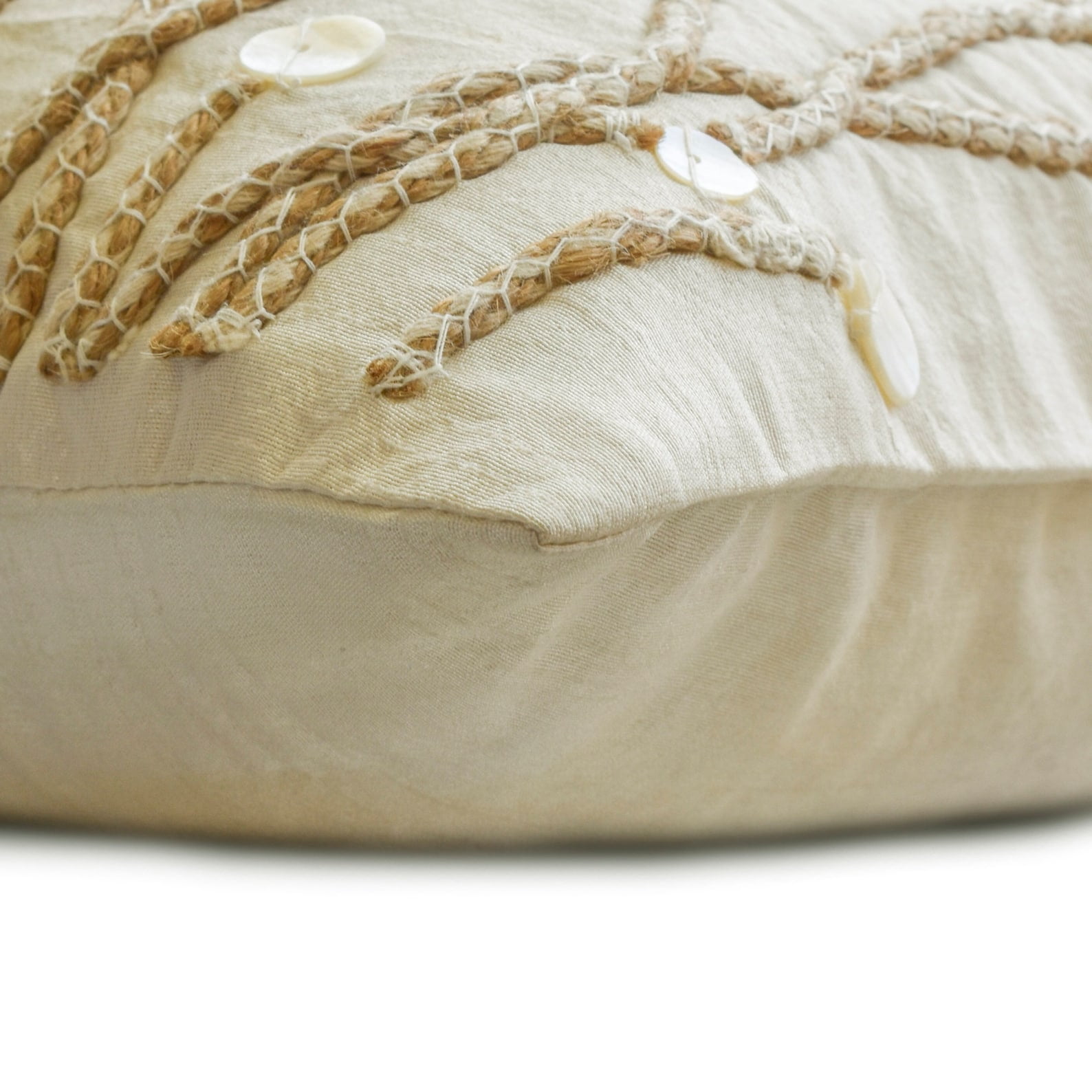 Ivory Lumbar Pillow Cover, 12x26 inch (30x65 cm) Lumbar Pillow Cover, Jute and Mother Of Pearls Farm Design Lumbar Pillow Cover, Silk Lumbar Pillow Cover, Floral - Amour
