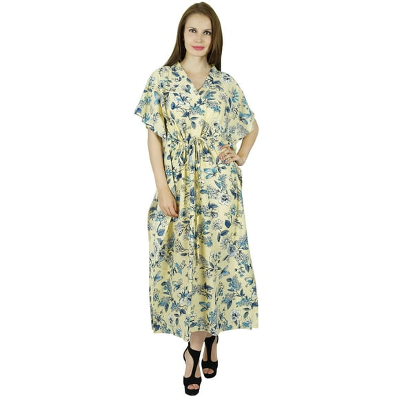Bimba Women Long Cotton Kaftan Night Maxi Gown Floral Butterfly Caftan