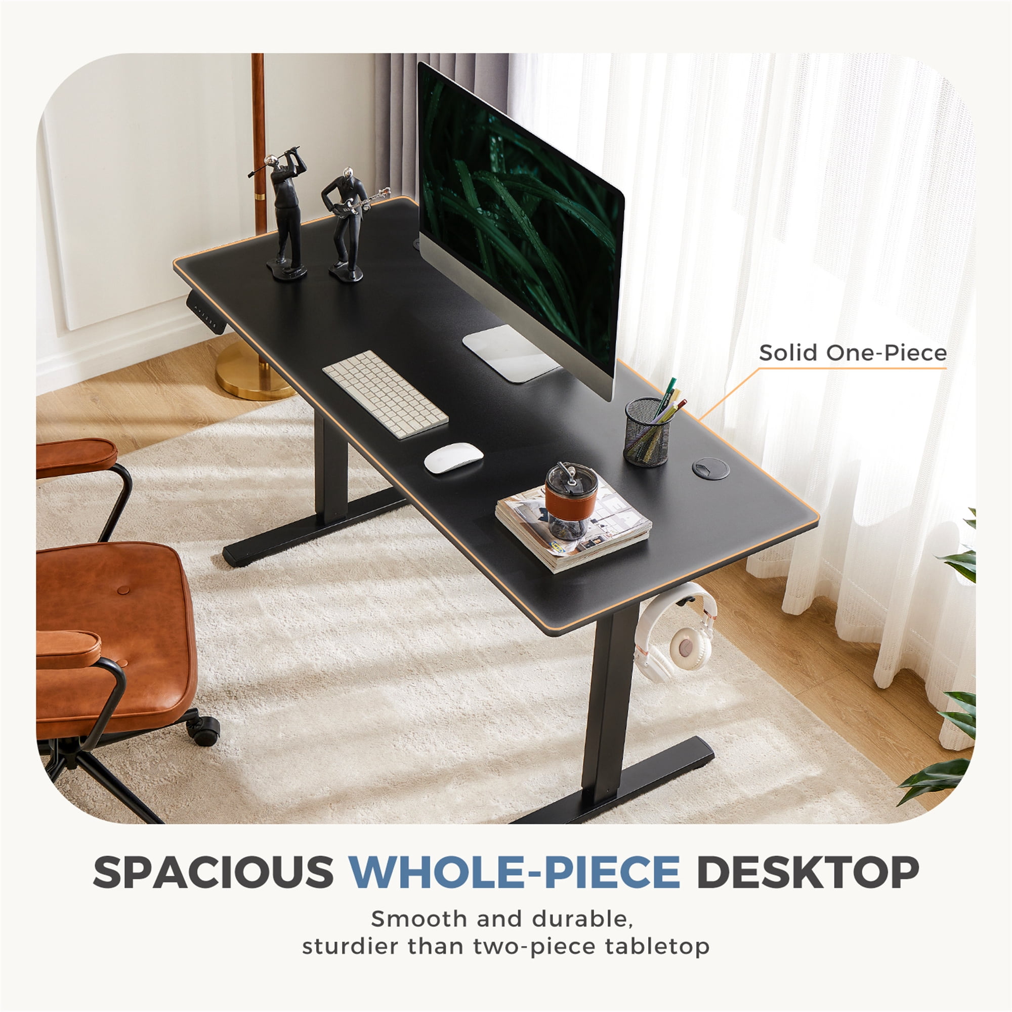 Aukfa 48" Electric Standing Desk, Adjustable Height Stand up Desk for Home Office, Black