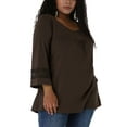 thumbnail image 5 of MODA NOVA Juniors Plus Size Crochet Panel Long Sleeve Ruched Front Blouse, 5 of 6