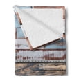 thumbnail image 2 of Rustic Soft Flannel Fleece Throw Blanket, Modern and Farm Themed Old Wooden Detailed Modern Design with Screws Artwork, Cozy Plush for Indoor and Outdoor Use, 70" x 90", Brown and Blue, by Ambesonne, 2 of 5