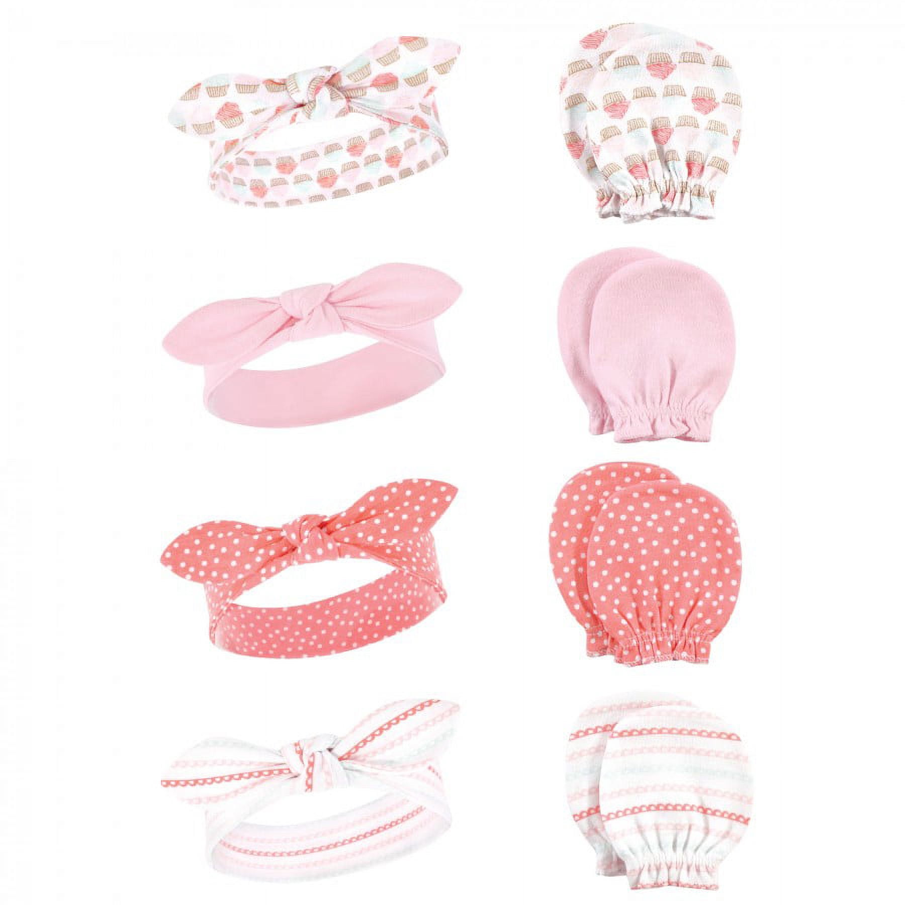 Hudson Baby Infant Girl 16Pc Cotton Headband and Scratch Mitten Set, Cupcake Watermelon, 0-6 Months