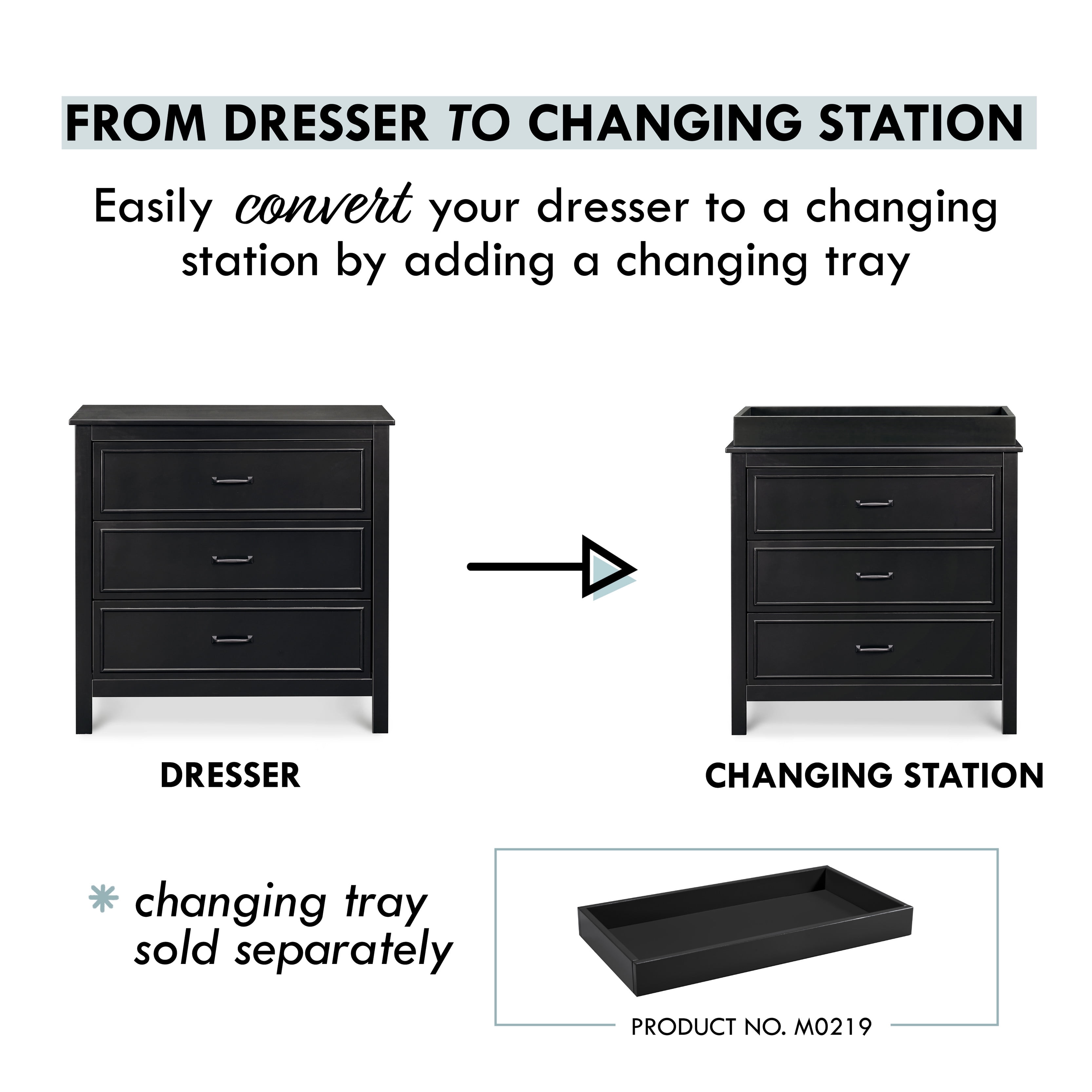 DaVinci Charlie 3-Drawer Dresser in Ebony
