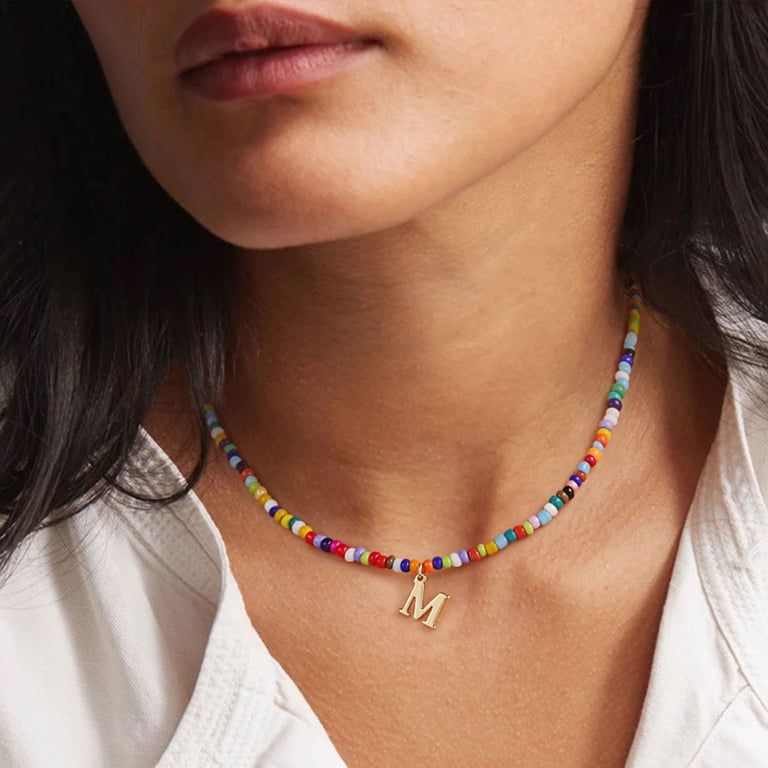 Turandoss Colorful Beaded Initial Choker Necklace, A-Z photo 2