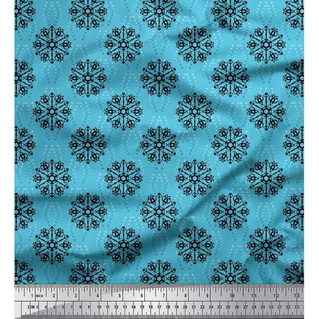 Soimoi Moss Georgette Fabric Dot & Snowflake Artistic Print Fabric by the Yard 42 Inch Wide