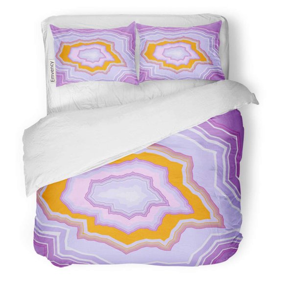 RYLABLUE 3 Piece Bedding Set Purple Agate Geode Slice Amethyst Gem Crystal Slabs Beautiful Twin Size Duvet Cover with 2 Pillowcase for Home Bedding Room Decoration