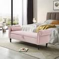 thumbnail image 1 of Holaki 63" Velvet Multi-functional Storage Rectangular Sofa Stool Buttons Tufted Nailhead Trimmed Solid Wood Legs with 1 Pillow, Light Pink, 1 of 10