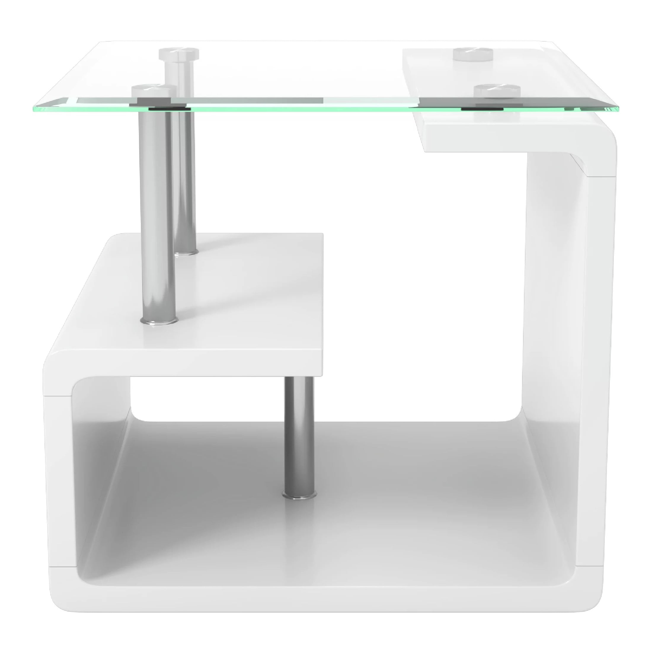Furniture of America Neko Glass Top End Table, Glossy White