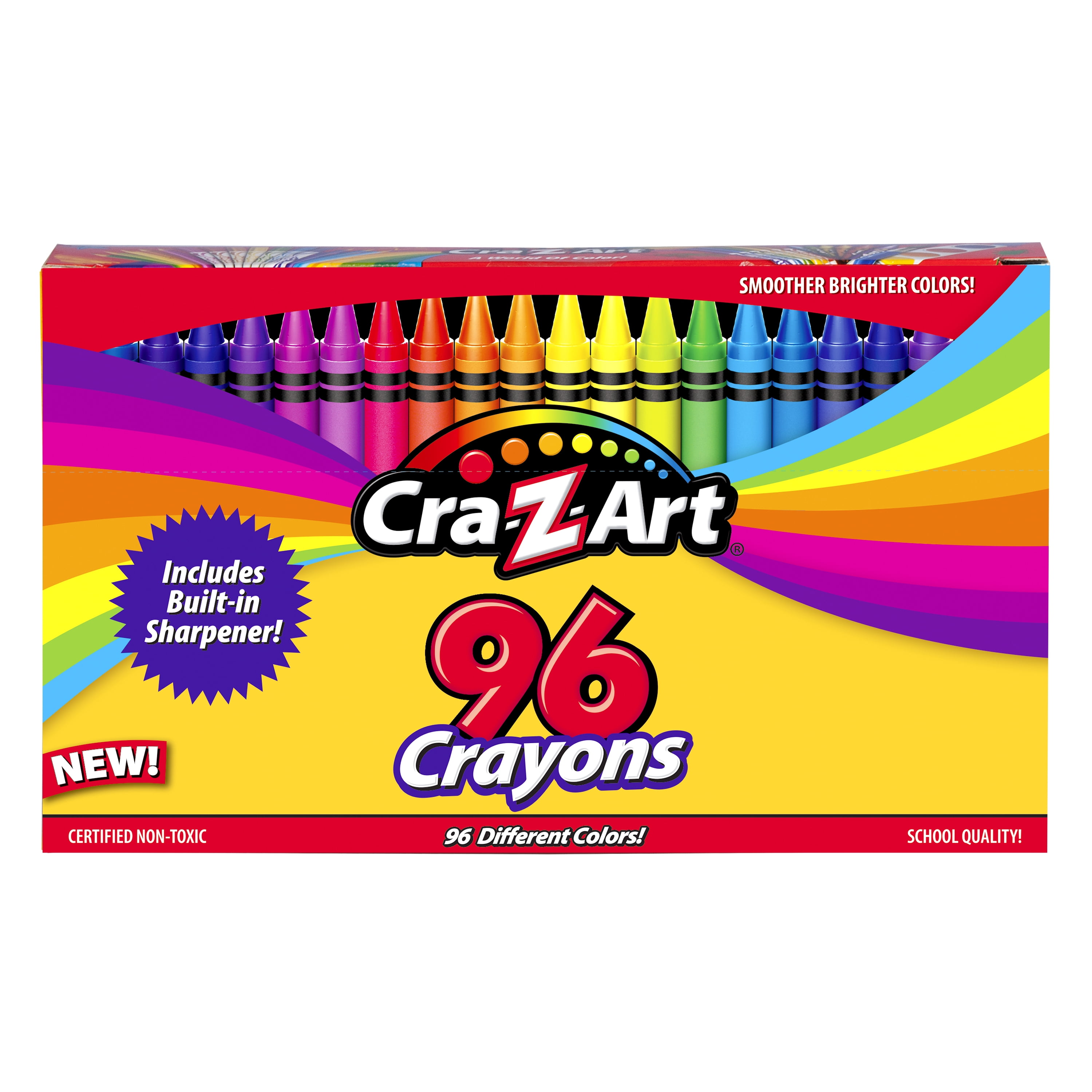 CraZArt 96 Count Crayons, Bulk Pack with Builtin Sharpener, Multicolor, Back to School