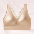 thumbnail image 2 of Kvture Seamless Satin Wireless Bra for Women Deep V Lace Trim Full Coverage Comfort No Underwire Everyday Bras Khaki Bras L, 2 of 9