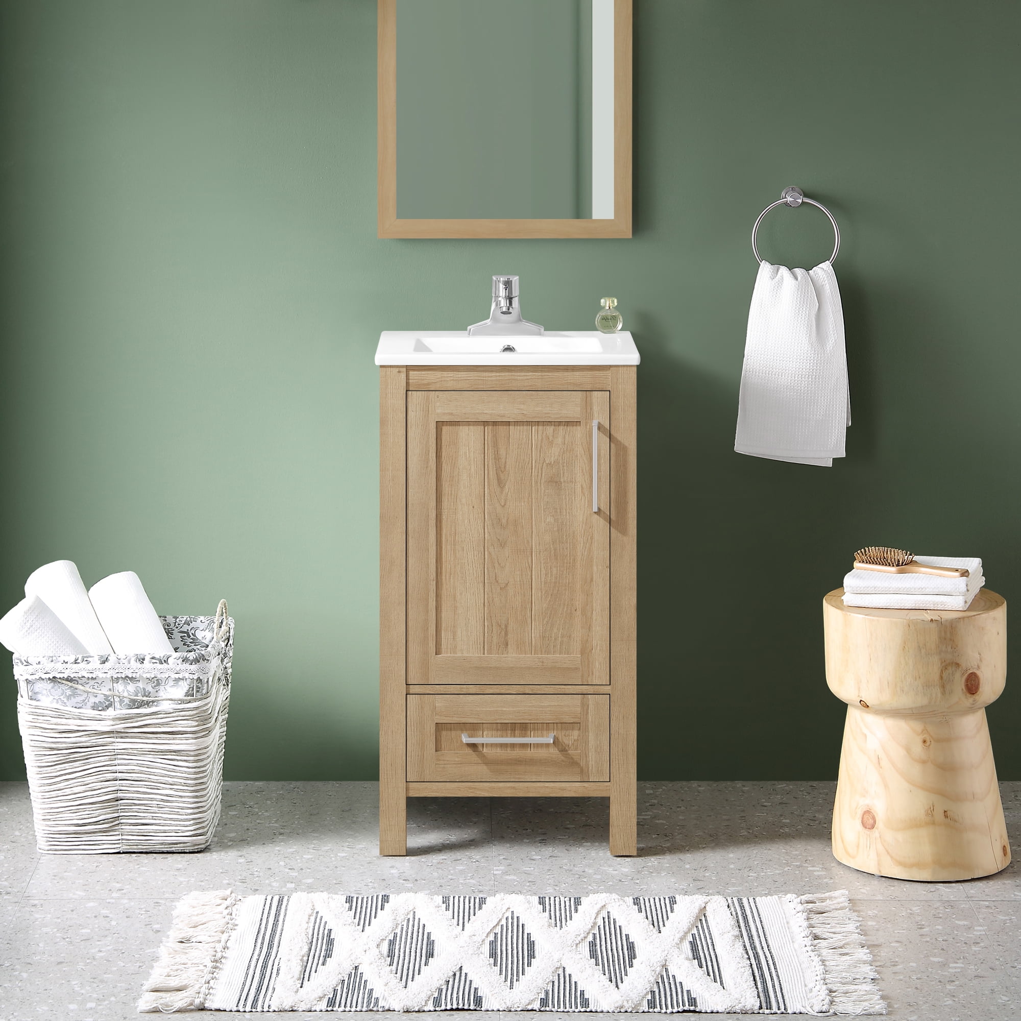 Ove Decors Kansas 18 W x 16" D Freestanding Bathroom Vanity with Sink, White Oak