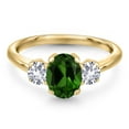 thumbnail image 3 of Gem Stone King 10K Yellow Gold Green Chrome Diopside and White Created Sapphire Engagement Ring for Women | 1.70 Cttw | Oval 8X6MM | Gemstone Birthstone | Size 5, 3 of 6