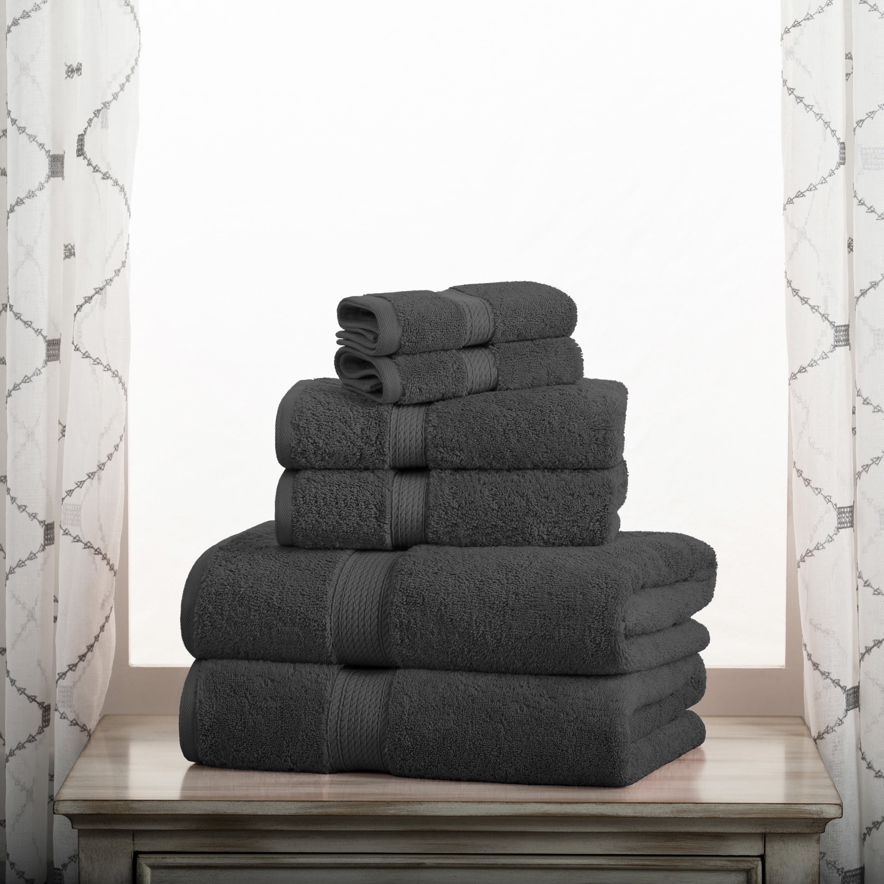 Premium Egyptian Cotton Highly Absorbent Assorted 6-Piece Plush Towel Set - 30" x 55", 20" x 30", 13" x 13"