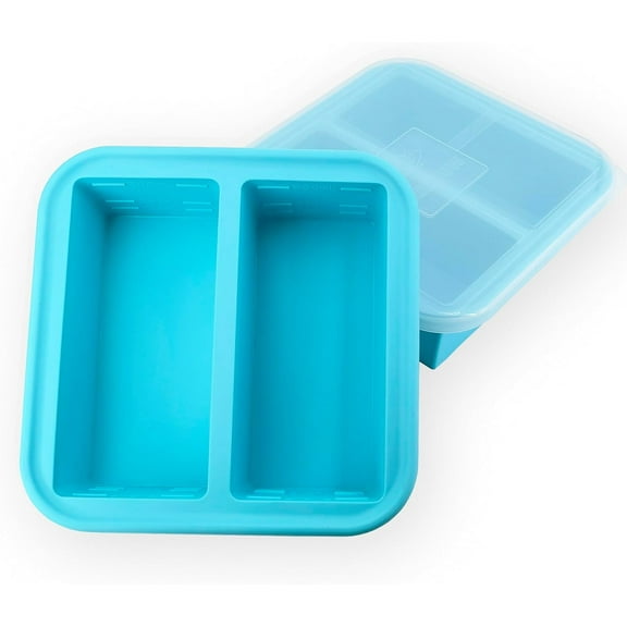 2-Cup Silicone Freezer Tray with Lid - 2 Pack - Make 4 Perfect 2-Cup Portions - Easy Release Molds for Food Storage & Freeze Soup, Broth, Stew or Sauce Color Aqua (Aqua)