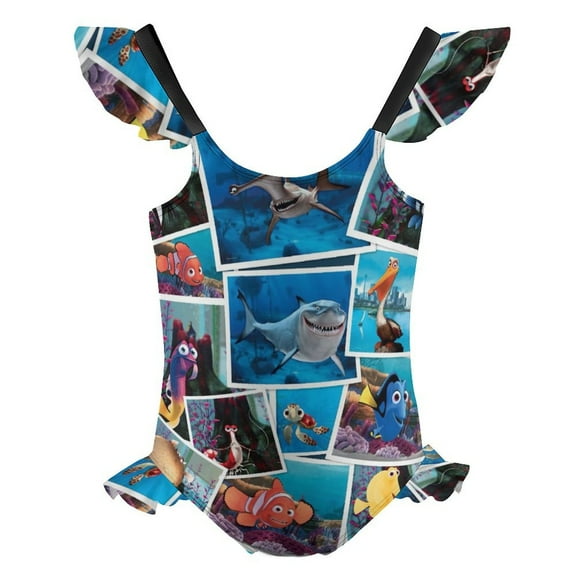 Girls Finding Nemo One Piece Swimsuit Kids Cute Ruffle Bathing Suit Cartoon Swimwear