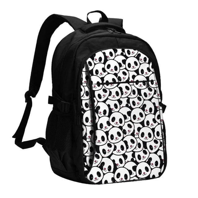 Balery Cute Panda Face Mochila con carga USB para hombre y mujer - Mochila impermeable y antirrobo para laptop con puerto USB para viajes, trabajo