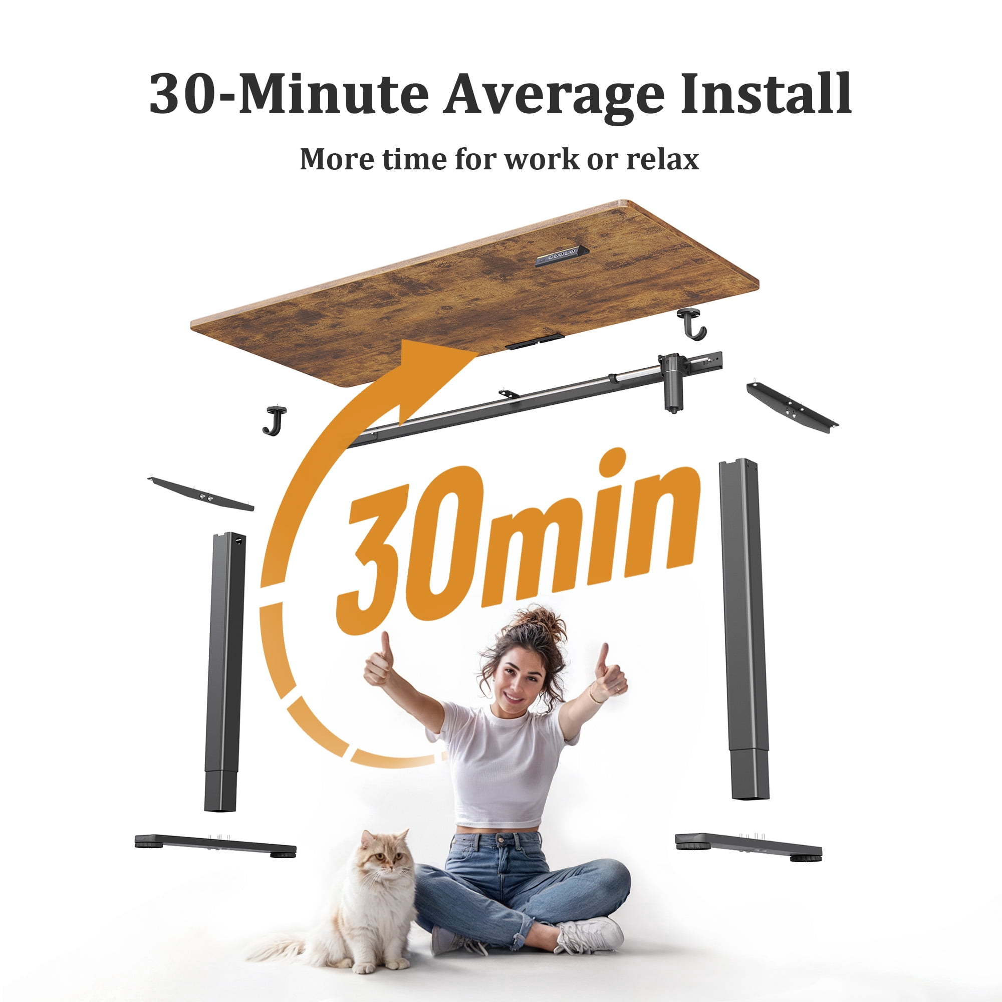 Innovar Electric Standing Desk, Small Stand up Desks,Computer Motorized Study Rising Desk W/Memory Preset Office Height Adjustable Height Sit-Stand Desk for Teens & Adults,40x24 inches,Brown