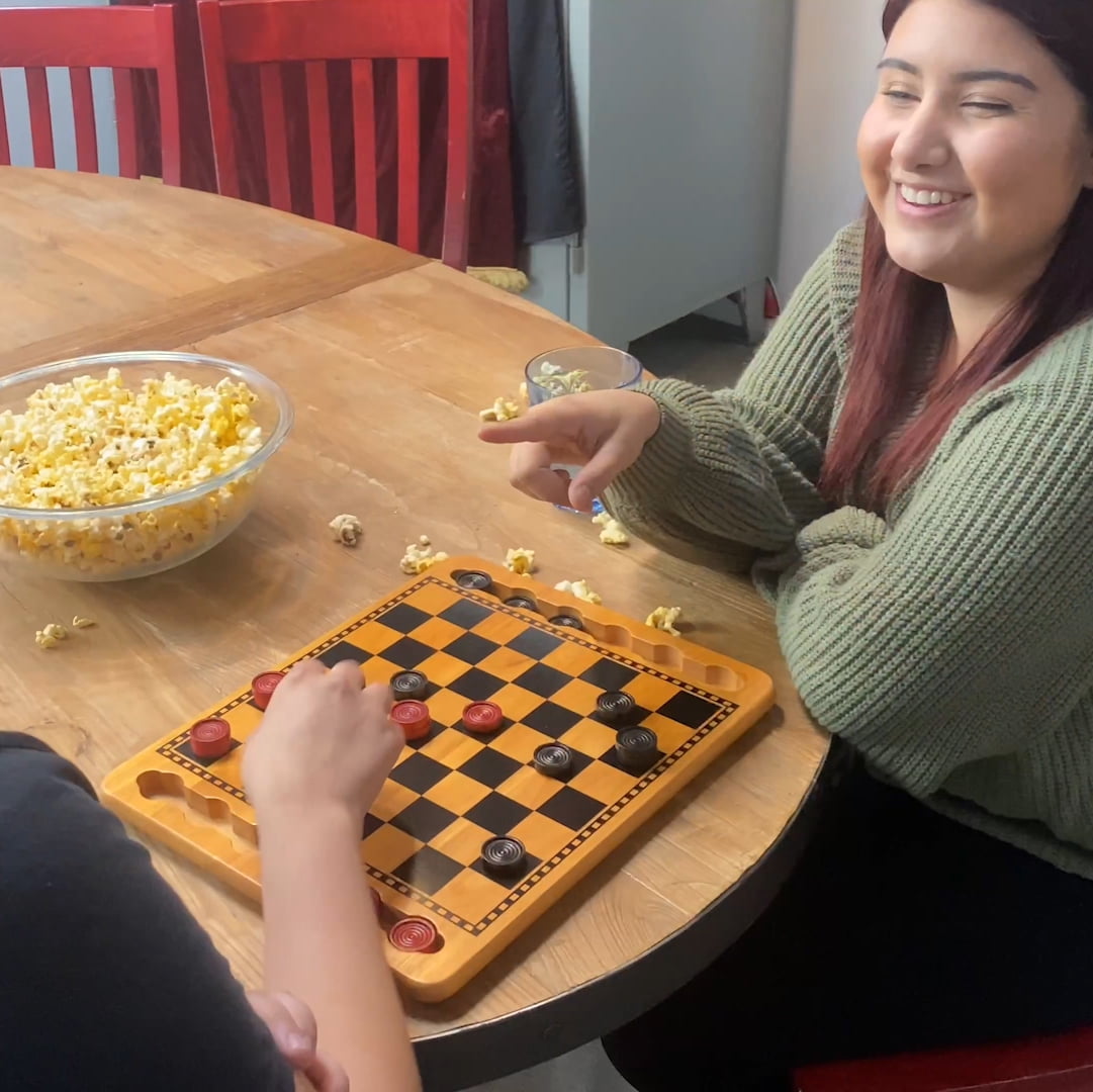 WE Games Vintage Checkers Board Game Set with 14.5 inch Solid Wood Board and 24 Red/Black Checkers