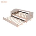 thumbnail image 3 of Full Size Upholstered Daybed with Twin Size Trundle, Home Furniute w/ Sofa Bed Design,Solid Wood Bedframe w/ Strong Wood Slat Support, No Box Spring Needed, Beige, 3 of 7