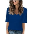 thumbnail image 3 of Half Sleeve T Shirts for Women Summer V Neck Breathable Casual Tops Shirts Loose Blouses Blue S, 3 of 7