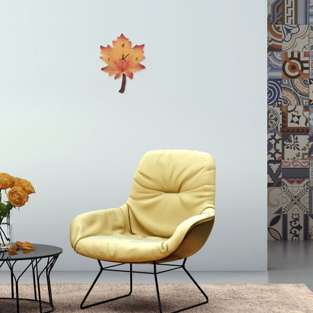 ROSENICE 1 Set Clock Wall Decor Yellow Maple Leaf Shape Wood Wall Decoration for Bar Restaurant