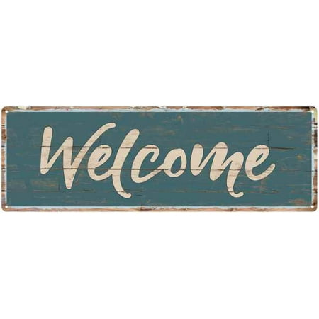 Outdoor Welcome Sign - Welcome Beach Style Wood Look Sign Gift Green 8x24 Metal Decor 108240086008