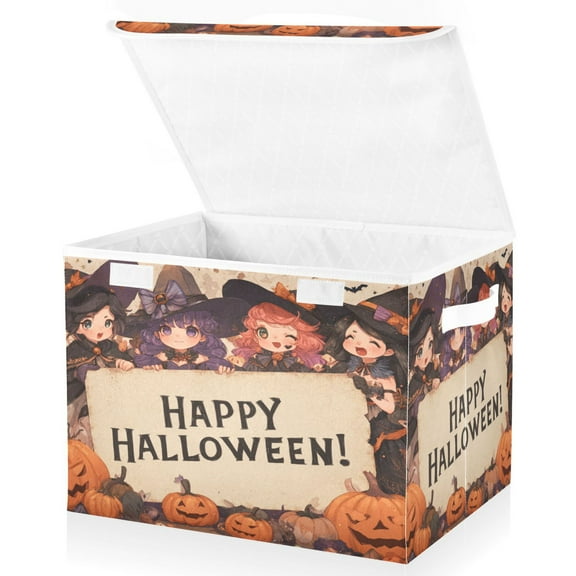 Large Collapsible Storage Box Flip Lid Fabric Decorative Organizer Container Basket with Handles 16.5×12.6×11.8in Cute Halloween Princess