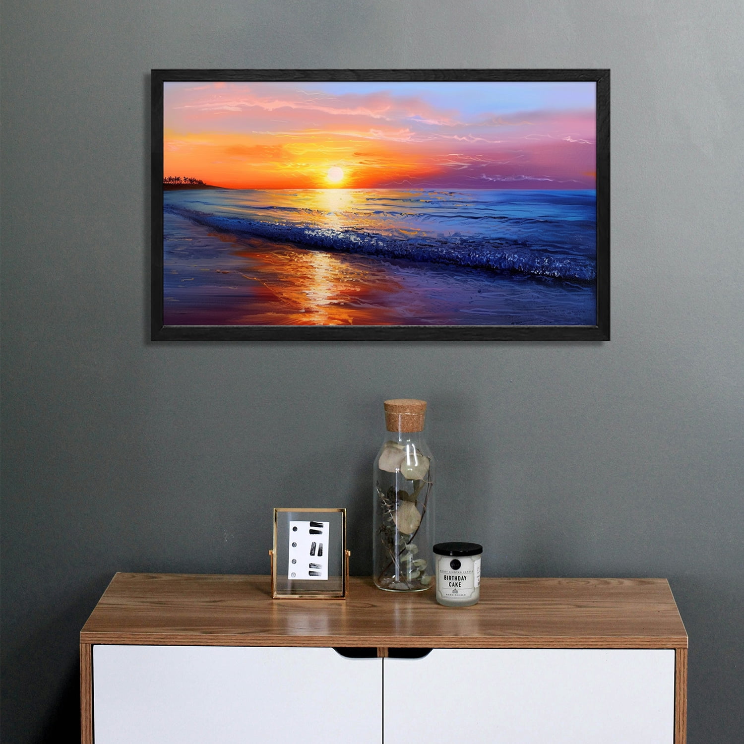 Beach Wall Art Ocean Wall Art Sunset Sea Wave Canvas art Framed wall art Painting For Livingroom Decor Office Bedroom Decoration