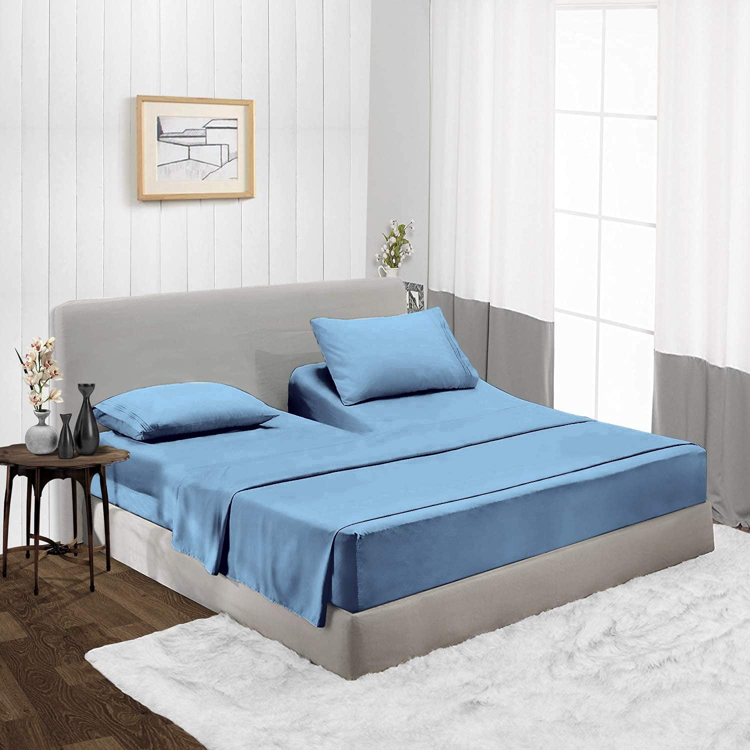 Split Head Top Bed Sheet Set 4 PCs Adjustable 100% Cotton 800 TC Chocolate Solid 