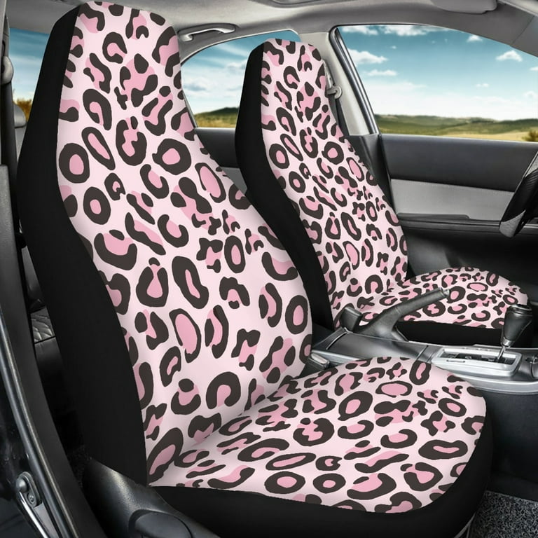 Bivenant Store Leopard Print Car Seat Covers Set, Two-Tone Animal Print Pink Seat Covers for Cars for Women, Car Seat Protector Interior Covers