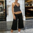 thumbnail image 4 of RUINIXCW Fold Over Capri Pants for Women Flowy Wide Leg Capri Pants Low Rise Yoga Culottes Pants Foldover Leggings Summer Beach Crop Palazzo Pants, 4 of 9