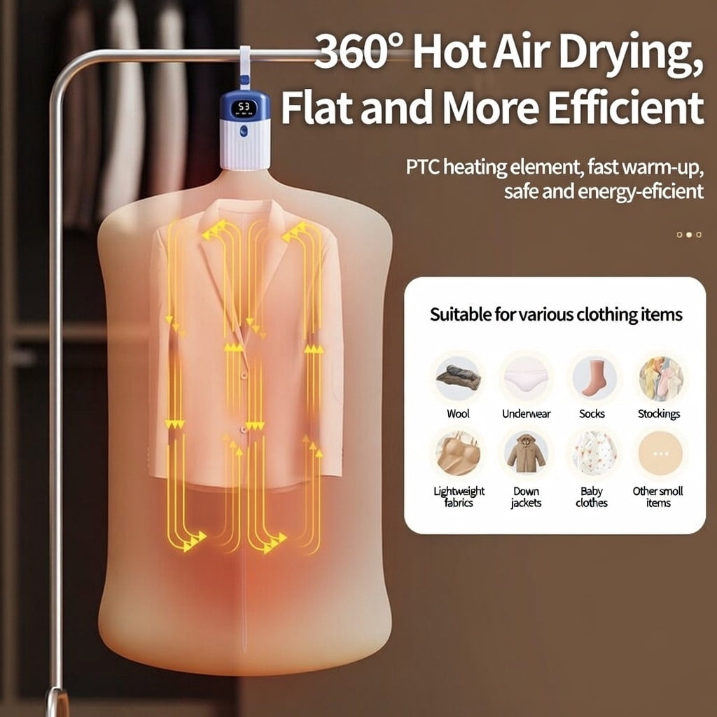Portable Laundry Dryer Fast-Drying Quiet Mini Compact Adjustable Timer Foldable for Apartment Rv Travel Dorm Hotel
