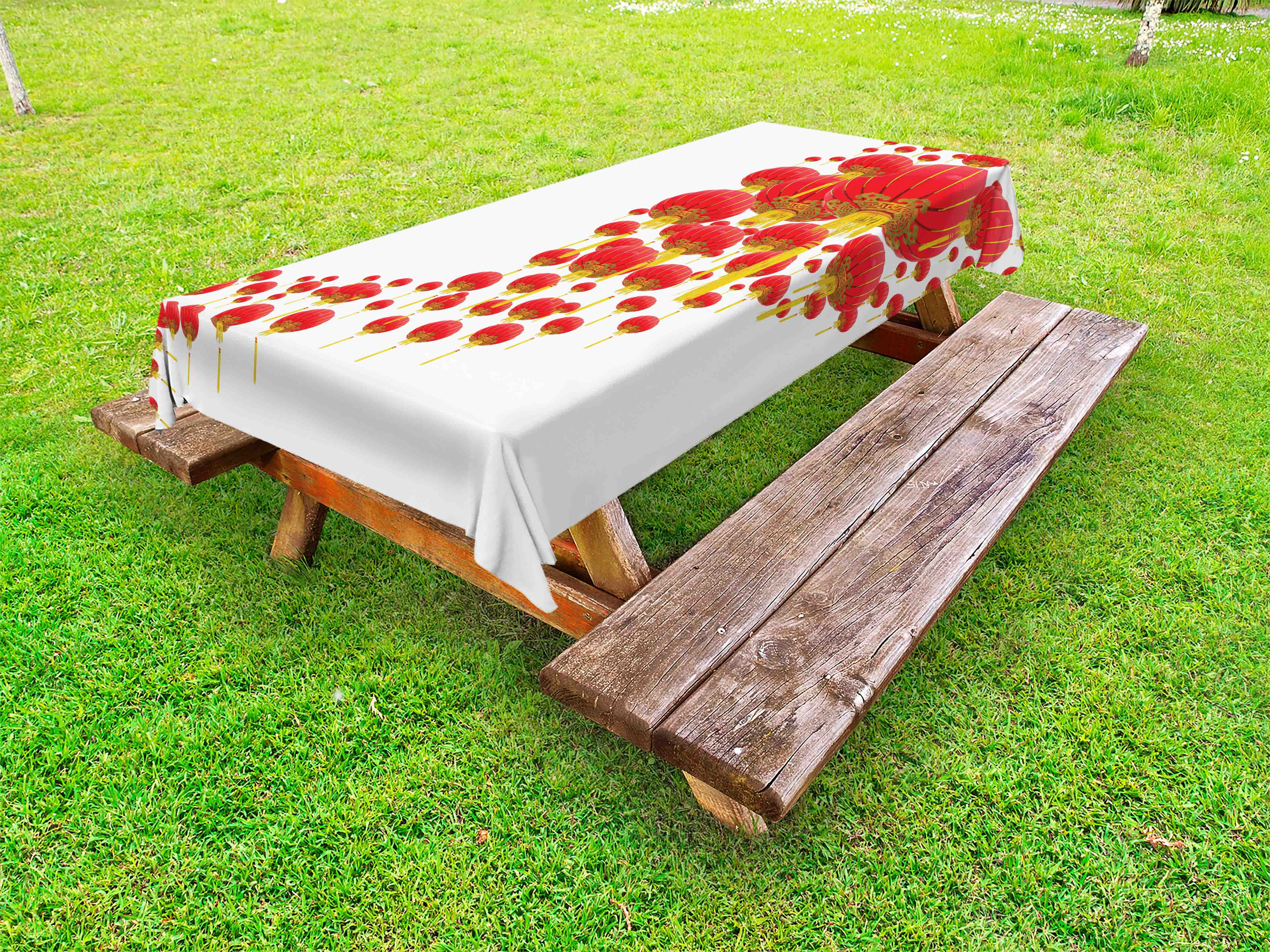 Lantern Outdoor Tablecloth, Oval Shape Various Sized Lanterns Like