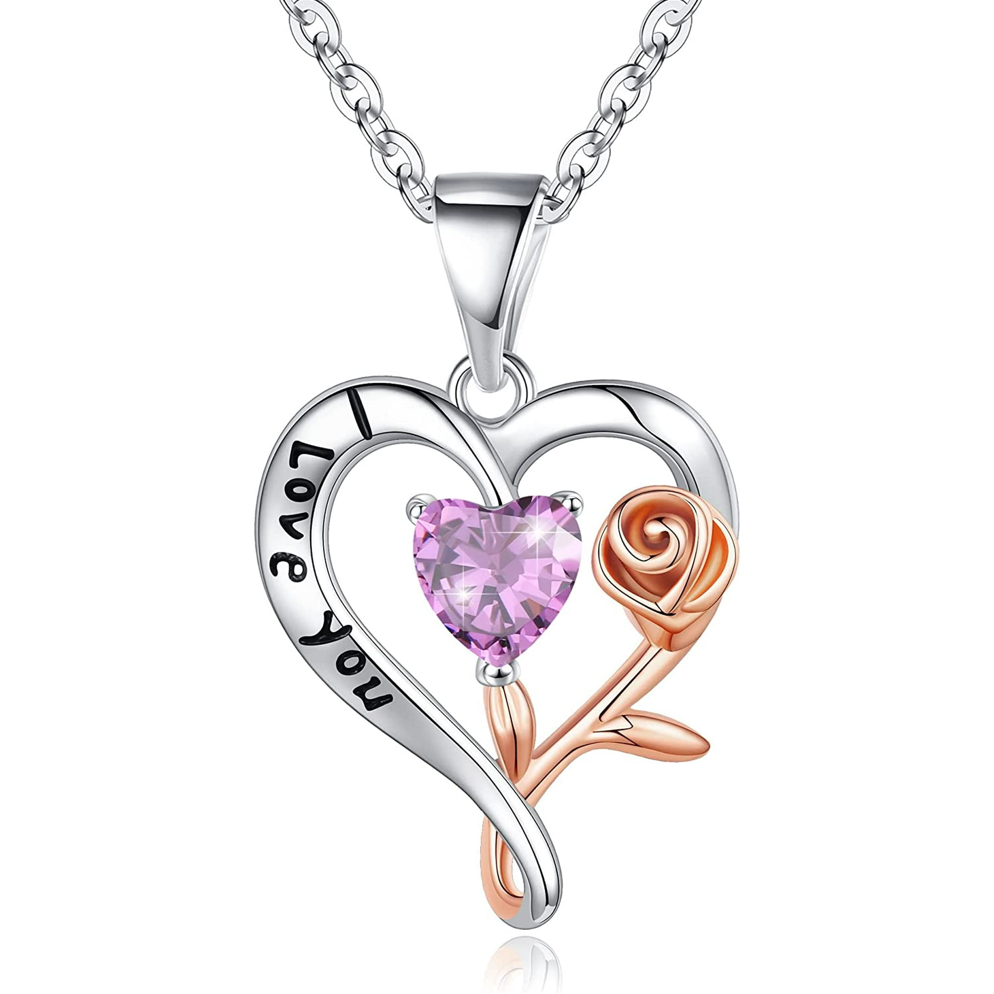  Birthstone Necklaces for Women Trendy, 925 Sterling Silver Rose  Flower Heart Pendant Created Garnet Necklace, January Birthstone Necklace