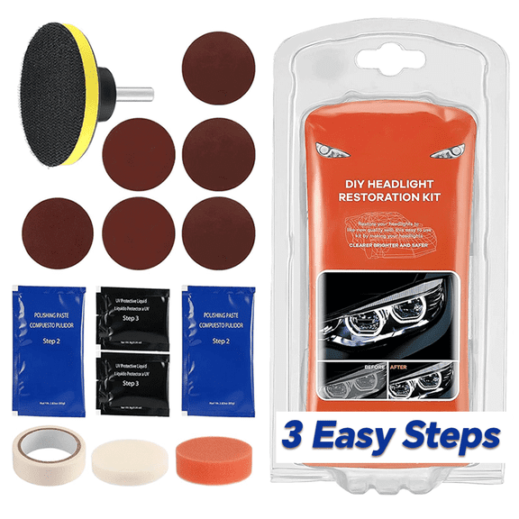 Headlight Restoration Kit Car Lens Lamp Cleaner Sanding Repair Tools Heavy Duty -3 Easy Step to Removes Scratches & Oxidation
