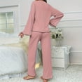 thumbnail image 4 of Aobny Travel Clothes Women Pink Ruffle Petite Lounge Sets Full Long Sleeve Loose V-Neck Ladies Pajamas Sets,XS, 4 of 8