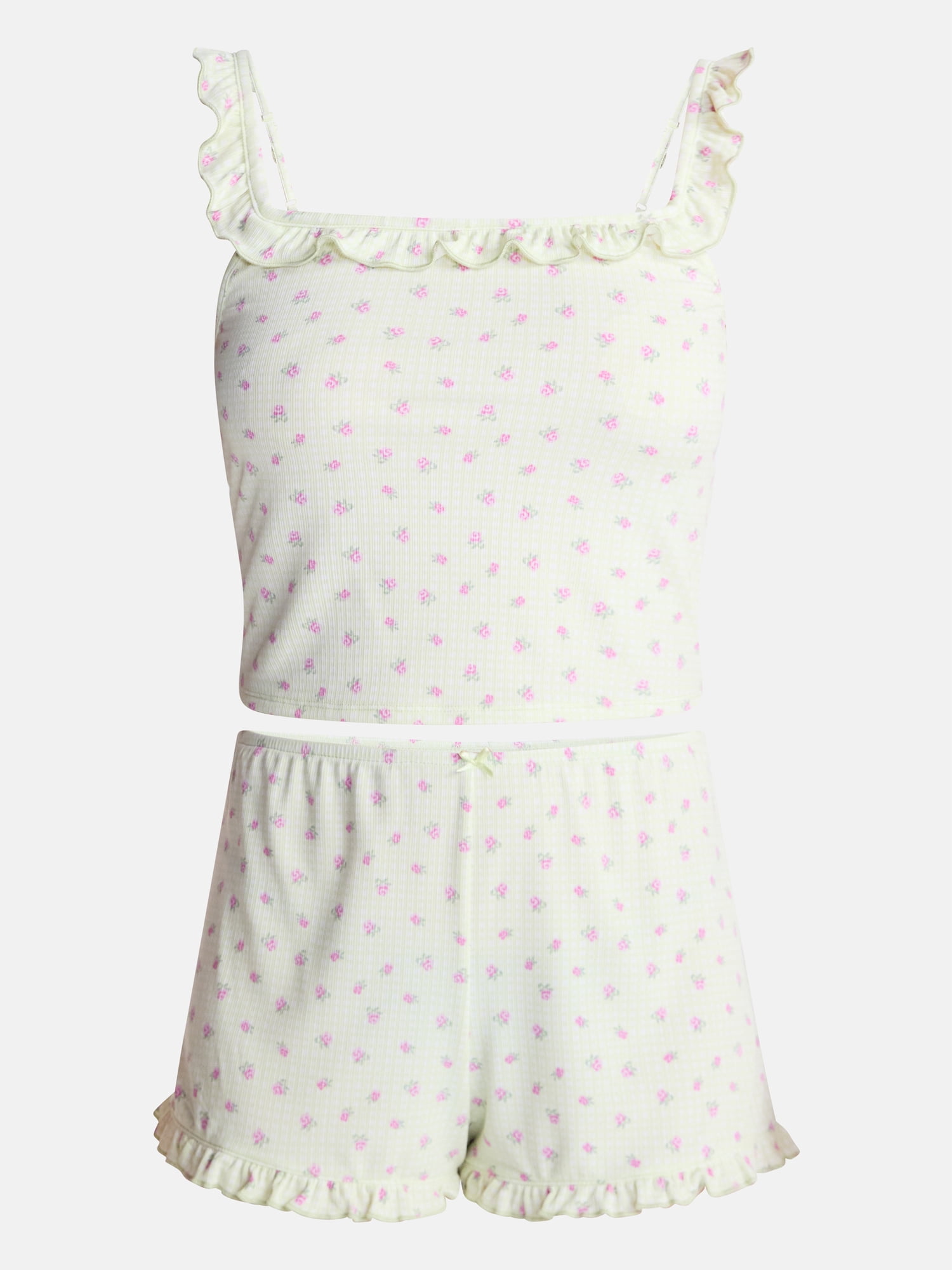 No Boundaries Ruffle Tank Top and Shorts Sleep Set, 2-Piece, Women's XS-XXL