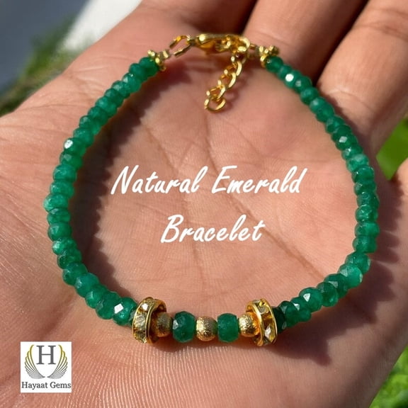 Faceted Emerald Beaded Bracelet: 925 Sterling Silver, Handmade