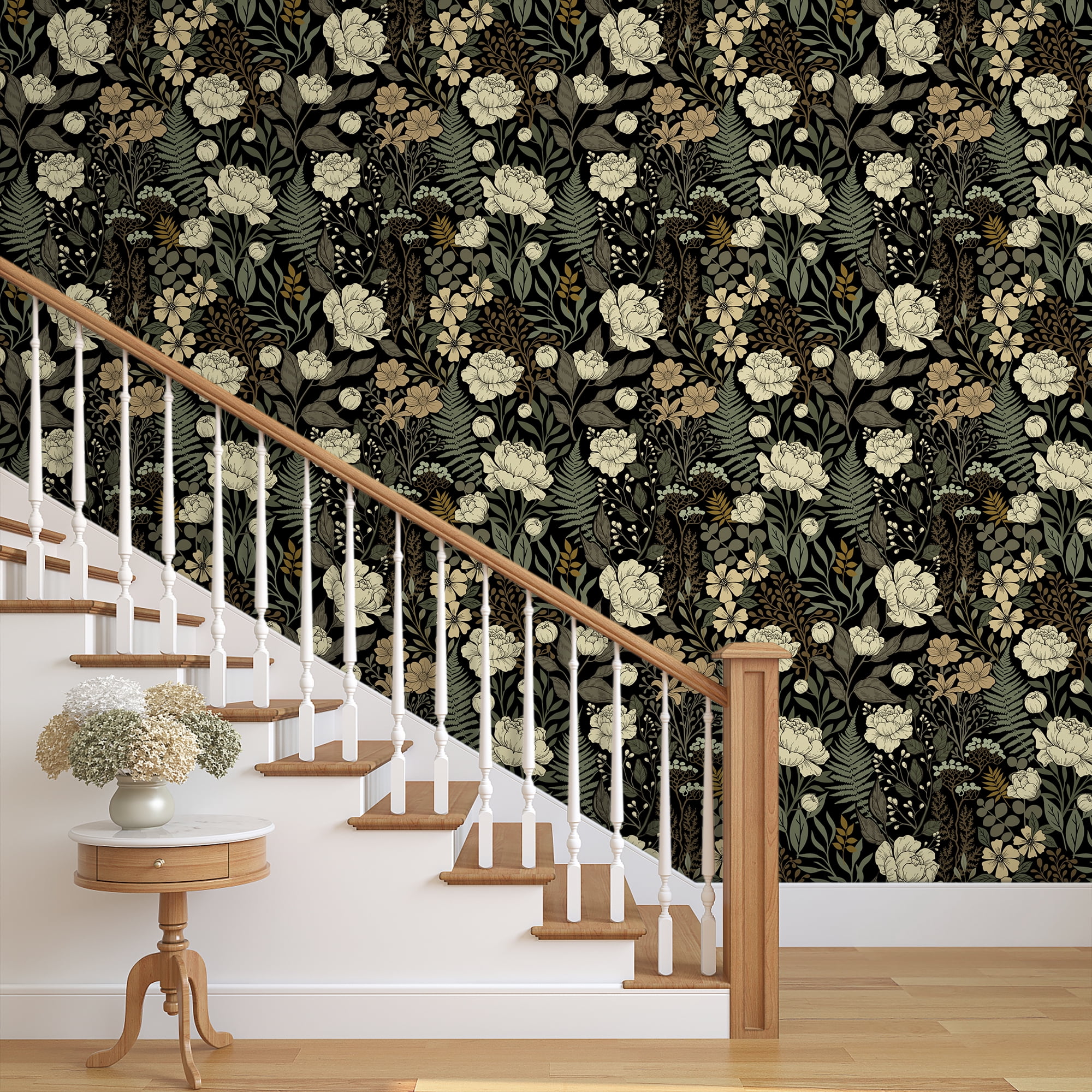 UMIGGEE 17.7-in x 118-in Floral Wallpaper Peel and Stick Floral Black Wallpaper Self Adhesive Flower Wall Paper Contact Paper Home Decor Wall Covering Old Furniture Renovation