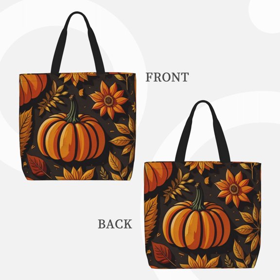 Lafuoo Autumn Pumpkin Leaves Pattern Single Shoulder Convenience Bag, Large Capacity Zippered Handbag for Shopping, Unisex-One Size