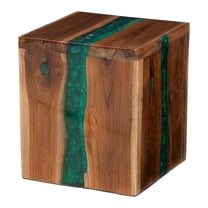 bali & pari Anan Teak Wood Epoxy Resin End Table Live Edge Cube Side Table