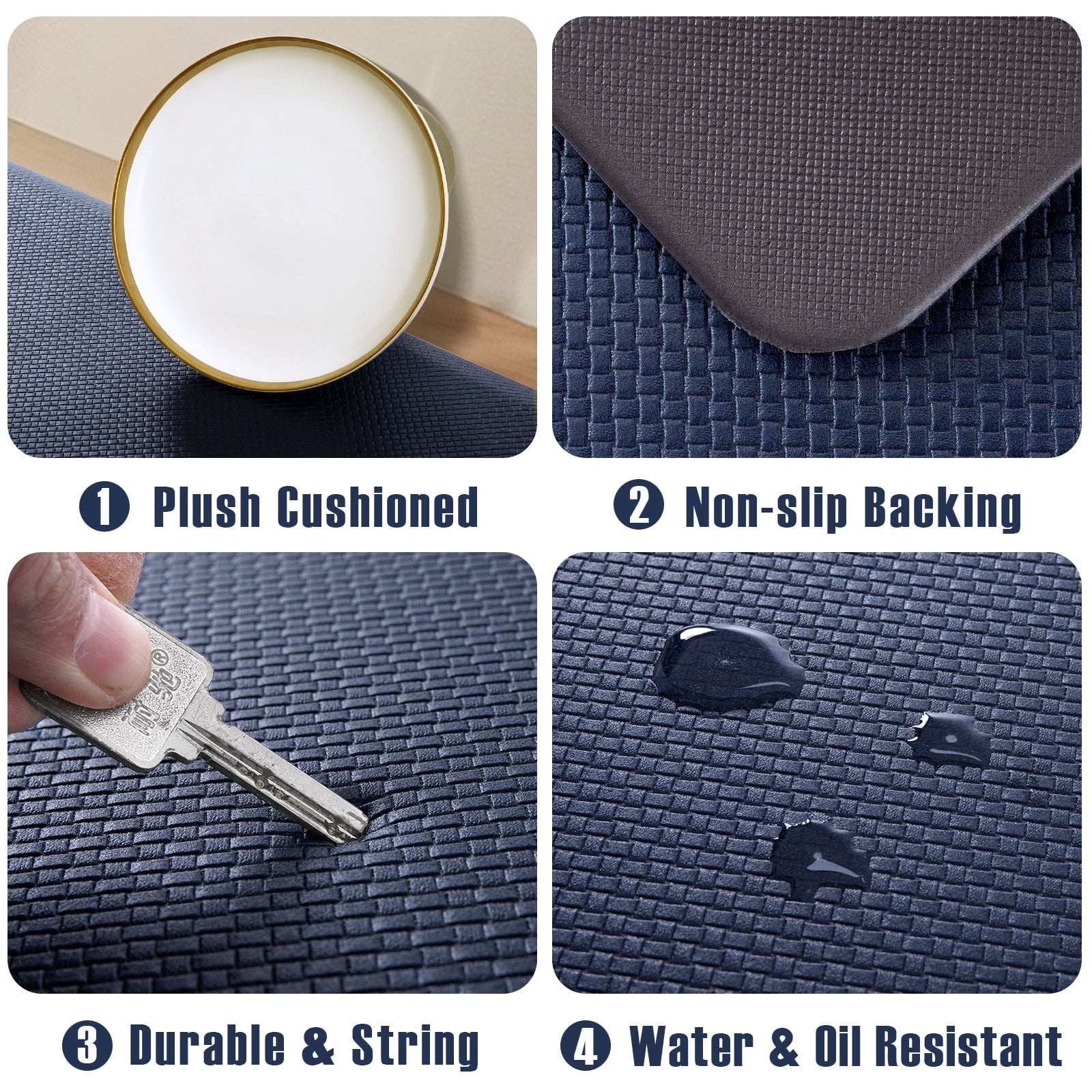 Carvapet Anti-Fatigue Floor Mat Cushioned Kitchen Comfort Mat, Waterproof Non-Slip Standing Desk Foam Mats and Rugs, Navy Blue, 17.3"x28"