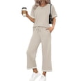 thumbnail image 2 of Lounge Set for Women Two Piece Fashion Travel Outfits Summer Beach Vacation Tracksuit Comfy Wide Leg Airport Loungewear, 2 of 6