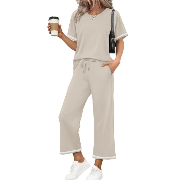 2 Piece Sets for Women Casual Summer Travel Vacation Outfits Short Sleeve Lounge Set