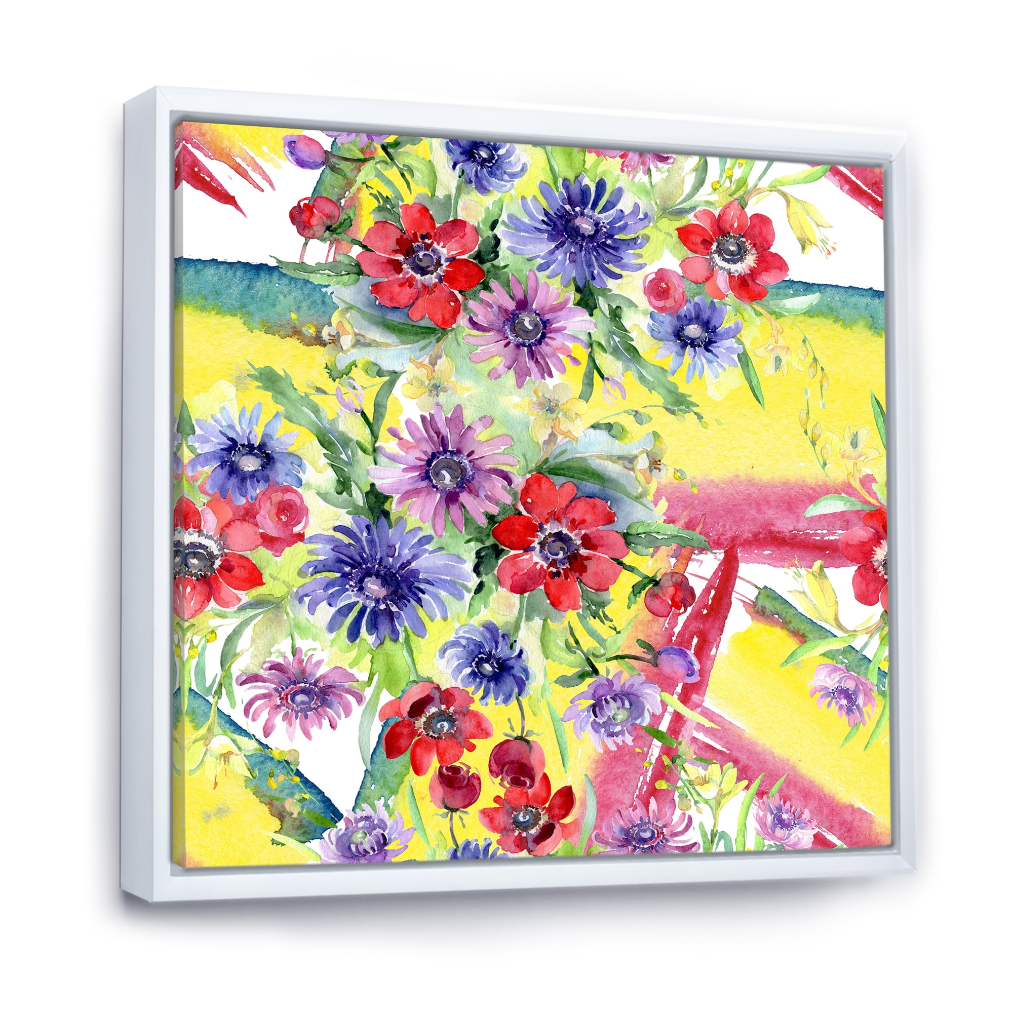 Wildflowers and Vibrant Wild Spring Leaves V 36 in x 36 in Framed Painting Canvas Art Print, by Designart